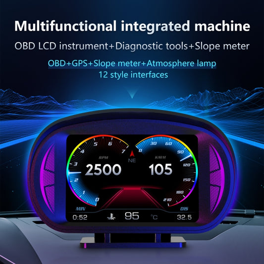 P2 3 inch Multi-function HD OBD LCD Instrument GPS Car Speed Slope Meter HUD Head-up Display by buy2fix
