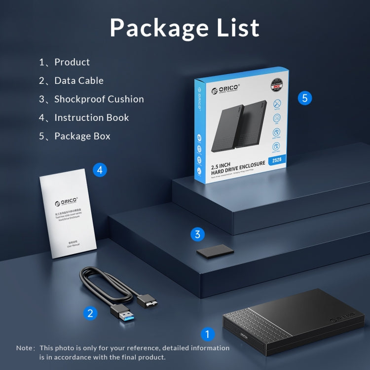 ORICO ORICO-2526U3-V1 2.5 inch USB 3.0 Micro-B Hard Drive Enclosure External Storage Case(Black) by ORICO