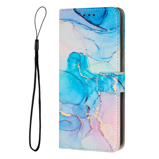 For Motorola Moto E13 Painted Marble Pattern Leather Phone Case(Pink Green) by buy2fix