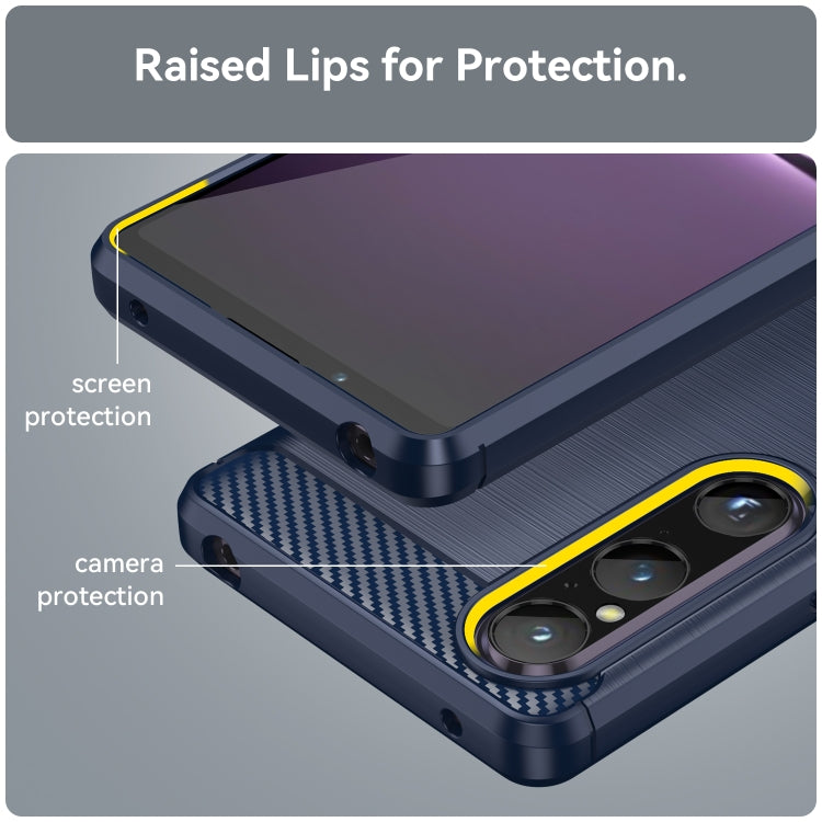 For Sony Xperia 1 V Brushed Texture Carbon Fiber TPU Phone Case(Blue) by buy2fix