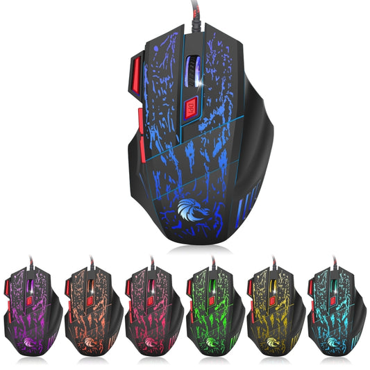 HXSJ H300 7 Keys Flowing Water Crack Colorful Luminous Wired Gaming Mouse(Black) by HXSJ