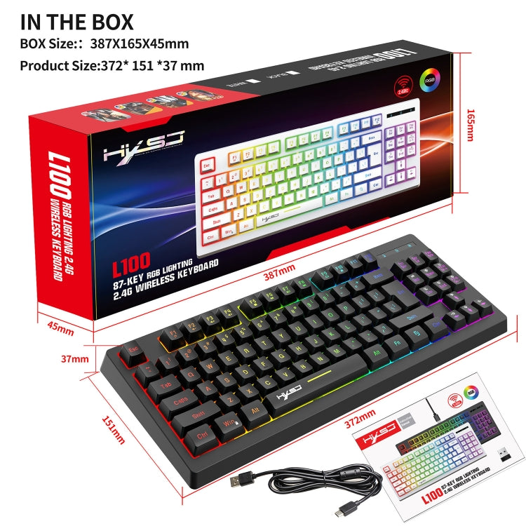HXSJ L100 87 Keys RGB Backlit Film 2.4G Wireless Keyboard(Black) by HXSJ