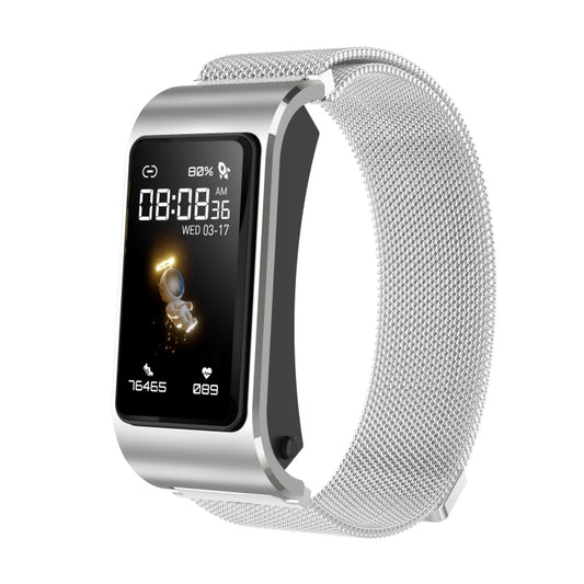 H21 1.14-inch Steel Band Earphone Detachable Smart Watch Support Temperature Measurement / Bluetooth Call / Voice Control(Silver) by buy2fix