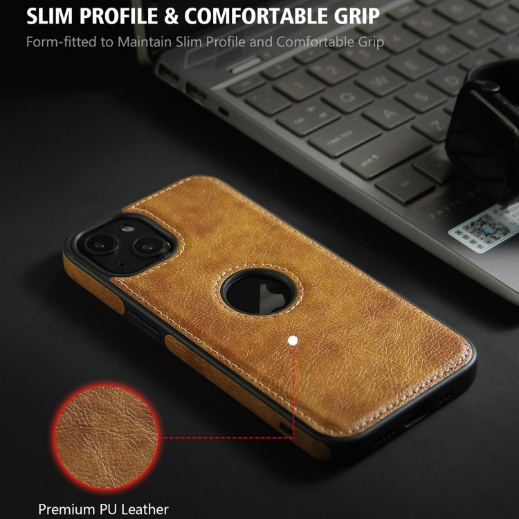 For iPhone 14 Plus Leather Texture Stitching Phone Case(Brown) by buy2fix