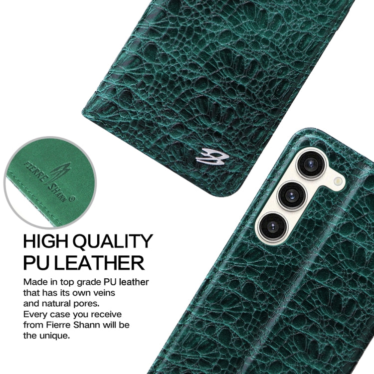 For Samsung Galaxy S23 5G Fierre Shann Crocodile Texture Magnetic Genuine Leather Phone Case(Green) by FIERRE SHANN