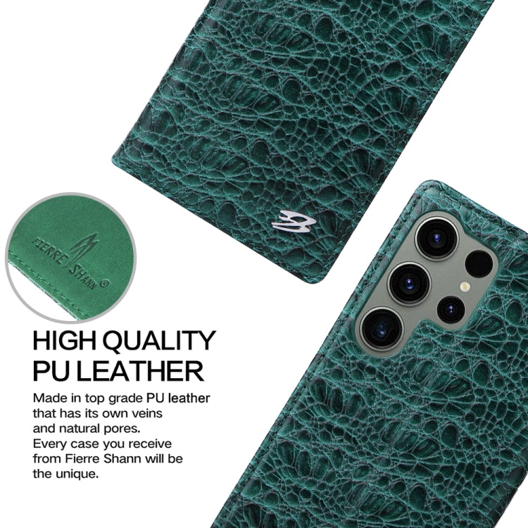 For Samsung Galaxy S23 Ultra 5G Fierre Shann Crocodile Texture Magnetic Genuine Leather Phone Case(Green) by FIERRE SHANN