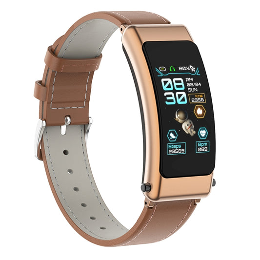 K50 1.08 inch Leather Band Earphone Detachable IP67 Waterproof Smart Watch Support Bluetooth Call(Brown) by buy2fix