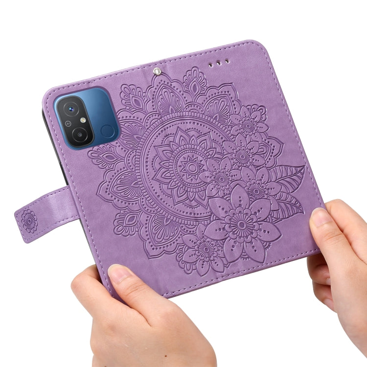 For Xiaomi Redmi 11A 4G/12C 7-petal Flowers Embossing Leather Phone Case(Light Purple) by buy2fix