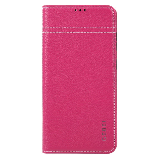 For Samsung Galaxy S23 5G GEBEI Top-grain Horizontal Flip Leather Phone Case(Rose Red) by GEBEI