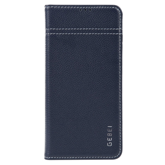 For Samsung Galaxy S23 5G GEBEI Top-grain Horizontal Flip Leather Phone Case(Blue) by GEBEI