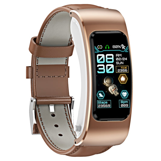 K60 1.08 inch Leather Band Earphone Detachable Life Waterproof Smart Watch Support Bluetooth Call(Brown) by buy2fix