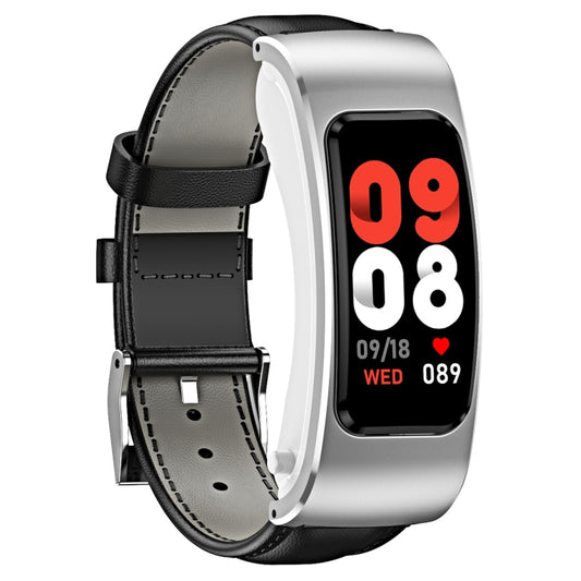 K60 1.08 inch Leather Band Earphone Detachable Life Waterproof Smart Watch Support Bluetooth Call(Black Silver) by buy2fix