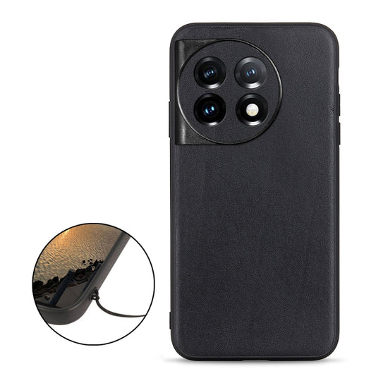 For OnePlus 11 5G Lambskin Texture Genuine Leather Phone Case(Black) by buy2fix