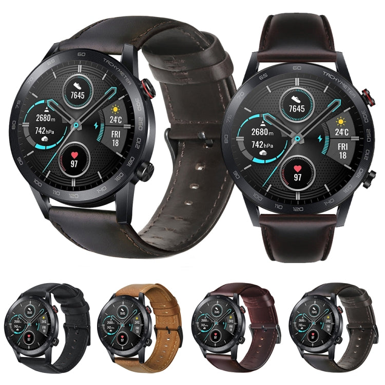 For Honor MagicWatch 2 46mm / Magic / Watch Dream Oil Wax Genuine Leather Watch Band(Yellow Brown) by buy2fix