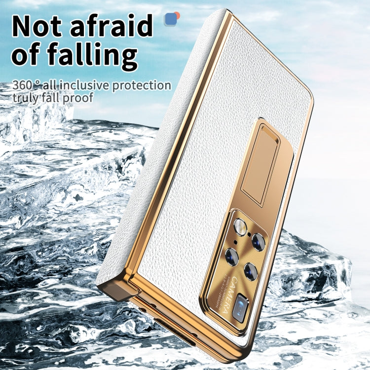 For Huawei Mate X2 Litchi Pattern Magnetic Shell Film Integrated Shockproof Phone Case(Silver Gold) by buy2fix