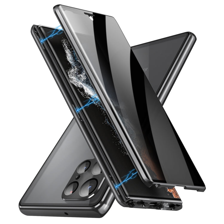 For Samsung Galaxy S23 Ultra 5G Privacy Full Cover Magnetic Metal Tempered Glass Phone Case(Black) - Galaxy S23 Ultra 5G Cases by buy2fix | Online Shopping UK | buy2fix