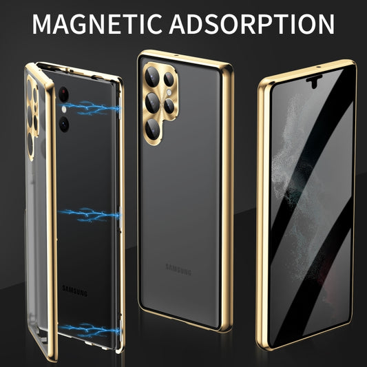 For Samsung Galaxy S23 Ultra 5G Privacy Full Cover Magnetic Metal Tempered Glass Phone Case(Silver) by buy2fix
