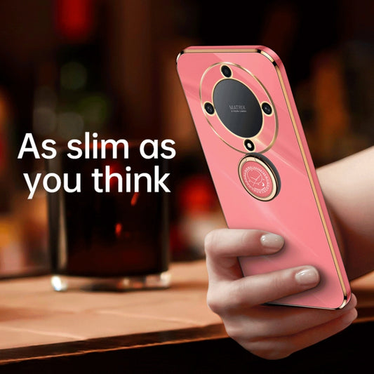 For Honor X9a 5G XINLI Straight Edge 6D Electroplate TPU Phone Case with Ring Holder(Cherry Purple) by XINLI