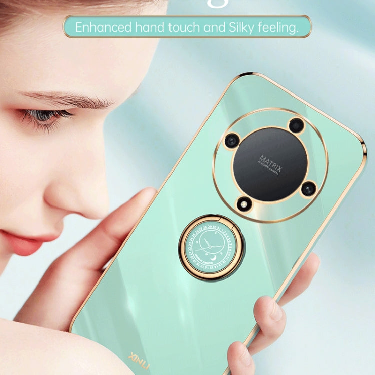 For Honor X9a 5G XINLI Straight Edge 6D Electroplate TPU Phone Case with Ring Holder(Cherry Purple) by XINLI