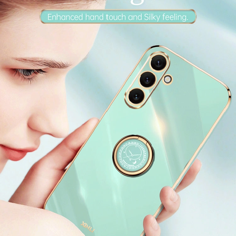 For Samsung Galaxy A24 4G XINLI Straight Edge 6D Electroplate TPU Phone Case with Ring Holder(Pink) by XINLI