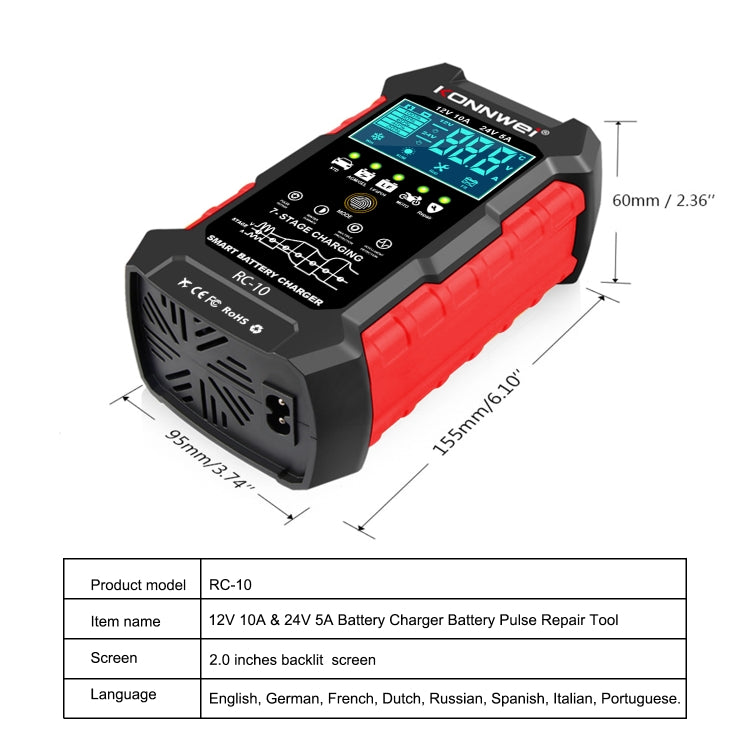 KONNWEI RC-10 2 inch Car Battery Charger Battery Pulse Repair Tool, Plug Type:US Plug by KONNWEI