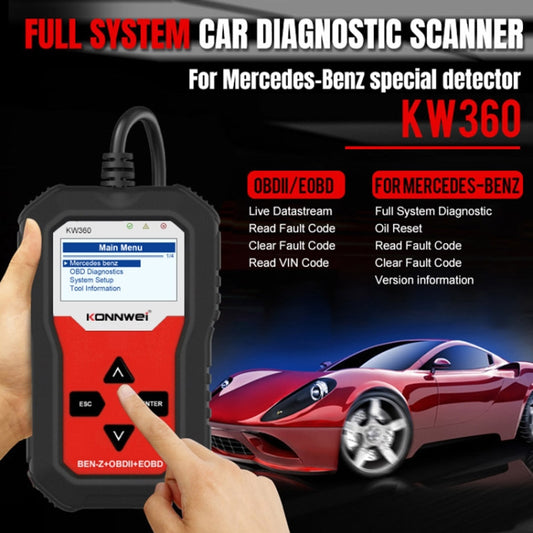 For Mercedes Benz KONNWE KW360 2.4 inch OBD2 Car Fault Detector by KONNWEI