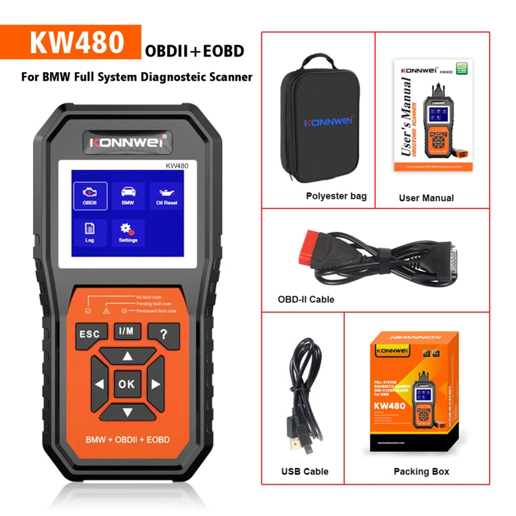 For BMW KONNWE KW480 2.8 inch Color Screen OBD2 Car Fault Detector by KONNWEI