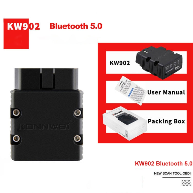 KONNWEI KW902 Bluetooth 5.0 OBD2 Car Fault Diagnostic Scan Tools Support IOS / Android(Red) by KONNWEI