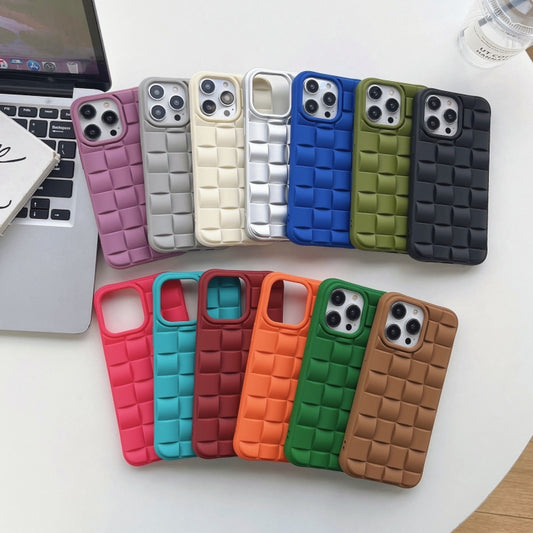 For iPhone 12 3D Cube Weave Texture Skin Feel Phone Case(Wine Red) by buy2fix