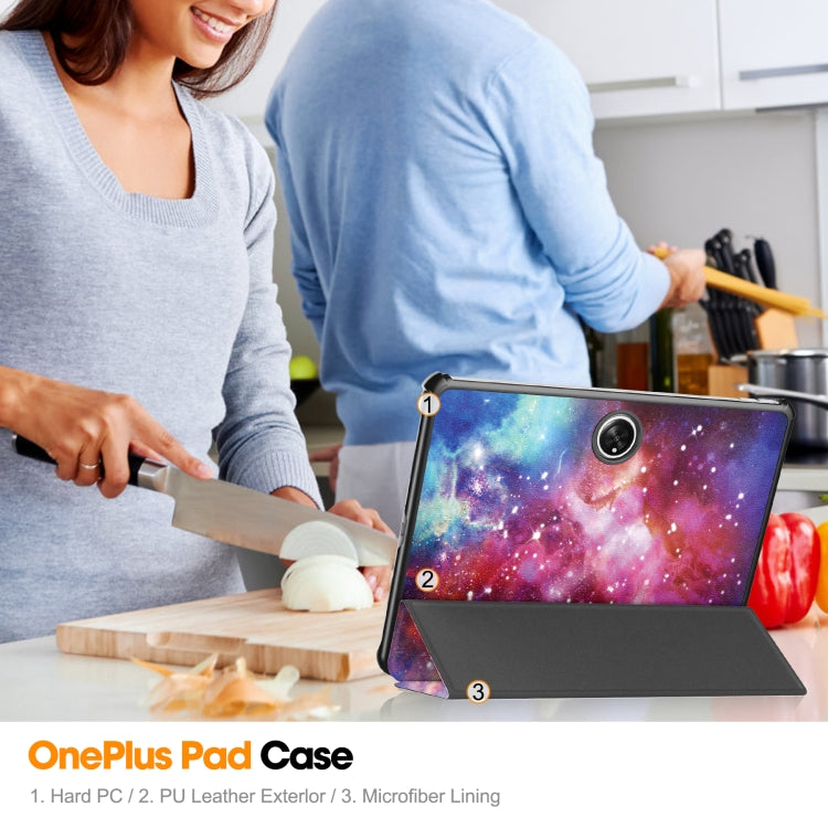 For OnePlus Pad Custer Painted 3-Fold Holder Smart Leather Tablet Case(Milky Way Nebula) by buy2fix