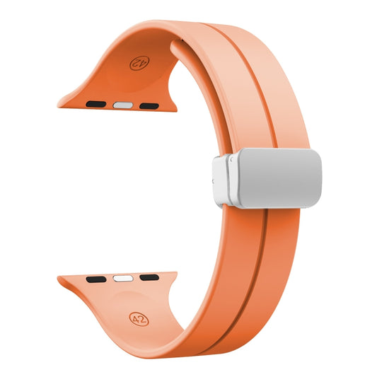 Magnetic Fold Clasp Silicone Watch Band For Apple Watch Ultra 49mm&Watch Ultra 2 49mm / Series 9&8&7 45mm / SE 3&SE 2&6&SE&5&4 44mm / 3&2&1 42mm(Orange) by buy2fix