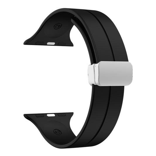 Magnetic Fold Clasp Silicone Watch Band For Apple Watch Ultra 49mm&Watch Ultra 2 49mm / Series 9&8&7 45mm / SE 3&SE 2&6&SE&5&4 44mm / 3&2&1 42mm(Black) by buy2fix