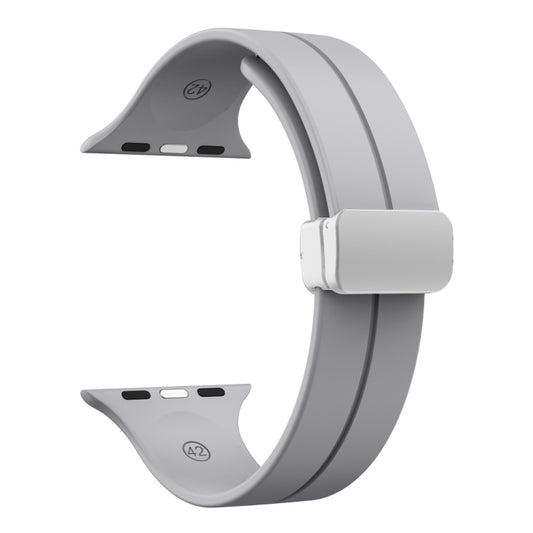 Magnetic Fold Clasp Silicone Watch Band For Apple Watch Ultra 49mm&Watch Ultra 2 49mm / Series 9&8&7 45mm / SE 3&SE 2&6&SE&5&4 44mm / 3&2&1 42mm(Light Grey) by buy2fix