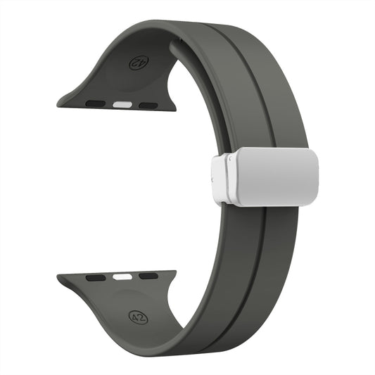 Magnetic Fold Clasp Silicone Watch Band For Apple Watch Ultra 49mm&Watch Ultra 2 49mm / Series 9&8&7 45mm / SE 3&SE 2&6&SE&5&4 44mm / 3&2&1 42mm(Space Grey) by buy2fix