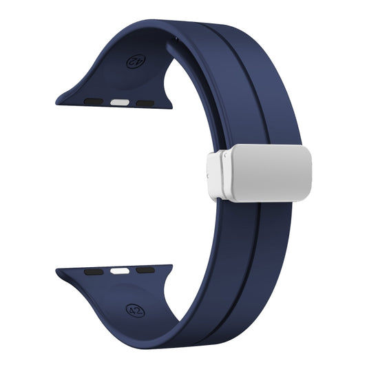 Magnetic Fold Clasp Silicone Watch Band For Apple Watch Ultra 49mm&Watch Ultra 2 49mm / Series 9&8&7 45mm / SE 3&SE 2&6&SE&5&4 44mm / 3&2&1 42mm(Midnight Blue) by buy2fix