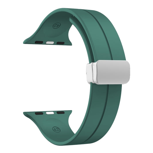 Magnetic Fold Clasp Silicone Watch Band For Apple Watch Series 9&8&7 41mm / SE 3&SE 2&6&SE&5&4 40mm / 3&2&1 38mm(Pine Green) by buy2fix