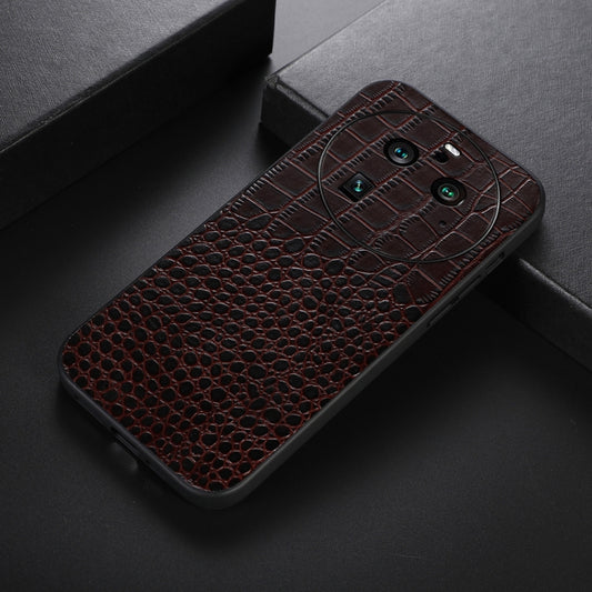 For OPPO Find X6 Pro Crocodile Texture Genuine Leather Phone Case(Coffee) by buy2fix