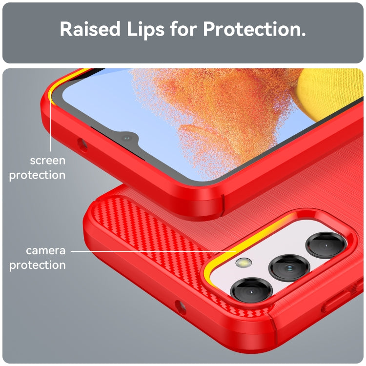 For Samsung Galaxy M14 5G Brushed Texture Carbon Fiber TPU Phone Case(Red) by buy2fix
