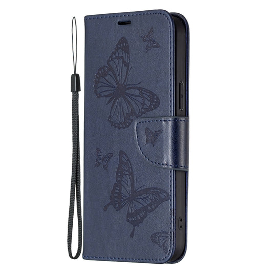 For Xiaomi Redmi Note 12 4G Global Two Butterflies Embossing Leather Phone Case(Blue) by buy2fix