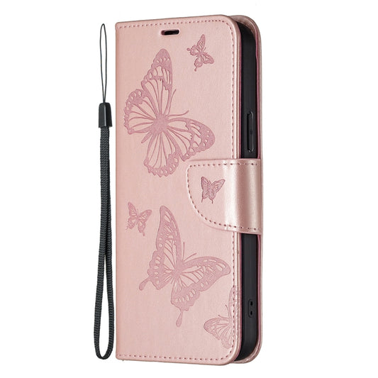 For Xiaomi Redmi Note 12 4G Global Two Butterflies Embossing Leather Phone Case(Rose Gold) by buy2fix