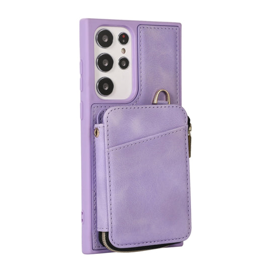 For Samsung Galaxy S23 Ultra 5G Zipper Card Bag Back Cover Phone Case(Purple) by buy2fix