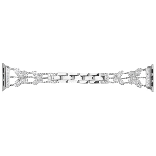Butterfly Metal Diamond Watch Band For Apple Watch Series 9&8&7 41mm / SE 3&SE 2&6&SE&5&4 40mm / 3&2&1 38mm(Silver) by buy2fix