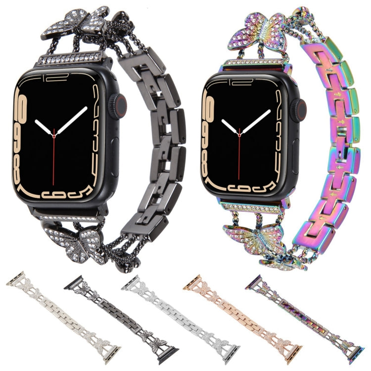 Butterfly Metal Diamond Watch Band For Apple Watch Series 9&8&7 41mm / SE 3&SE 2&6&SE&5&4 40mm / 3&2&1 38mm(Silver) by buy2fix