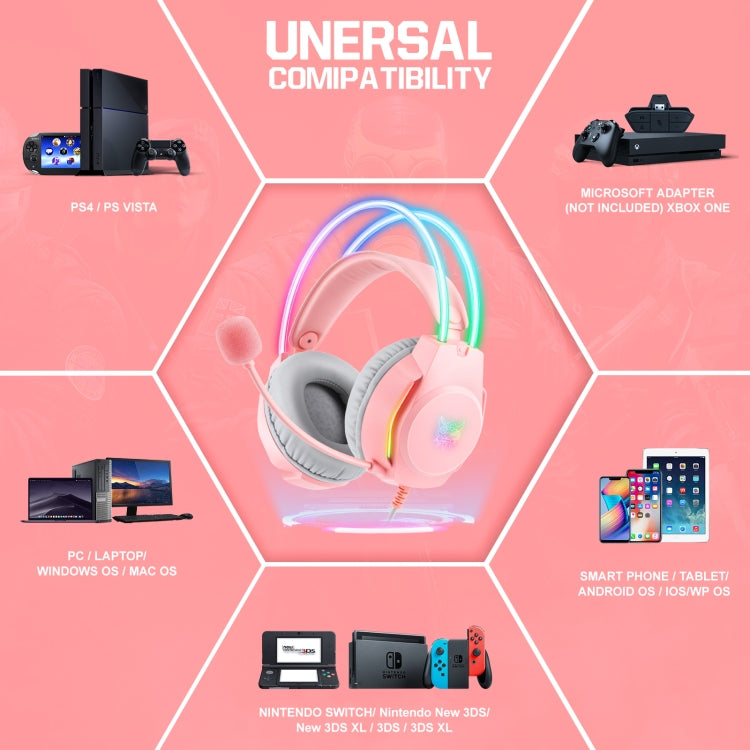 X26 USB+3.5mm RGB Wired Gaming Headset(Pink) by buy2fix
