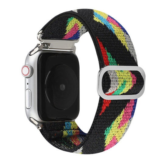 For Apple Watch Ultra 49mm&Watch Ultra 2 49mm / Series 9&8&7 45mm / SE 3&SE 2&6&SE&5&4 44mm / 3&2&1 42mm Buckle Elastic Nylon Watch Band(Yellow Red) by buy2fix