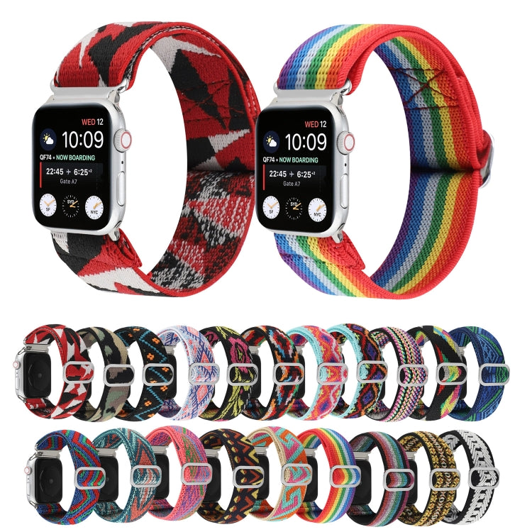 For Apple Watch Series 9&8&7 41mm / SE 3&SE 2&6&SE&5&4 40mm / 3&2&1 38mm Buckle Elastic Nylon Watch Band(Orange Rhombus) by buy2fix