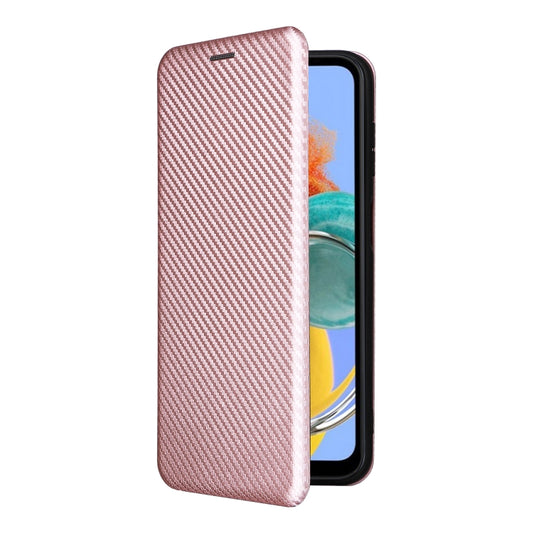 For Samsung Galaxy M14 5G Global Carbon Fiber Texture Flip Leather Phone Case(Pink) by buy2fix