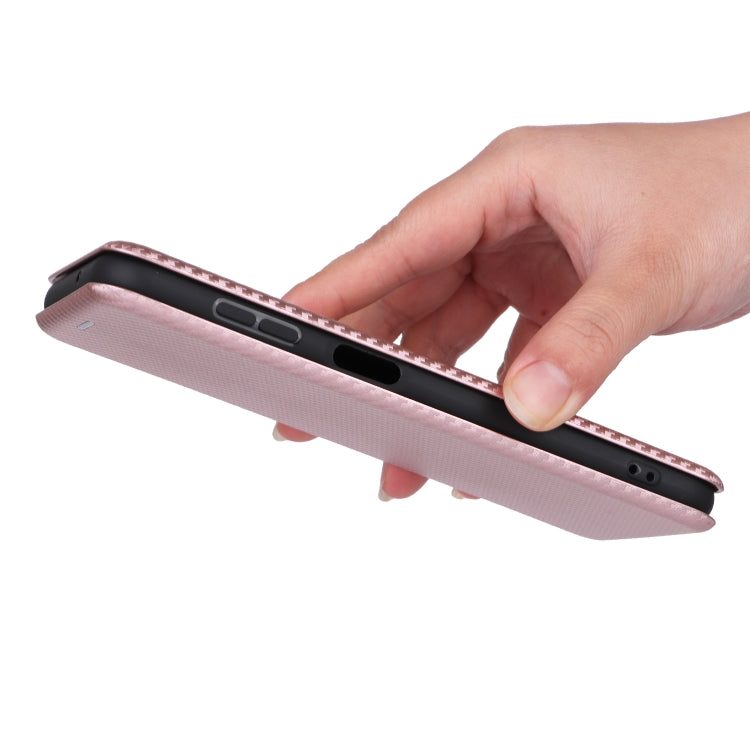 For Samsung Galaxy M14 5G Global Carbon Fiber Texture Flip Leather Phone Case(Pink) by buy2fix