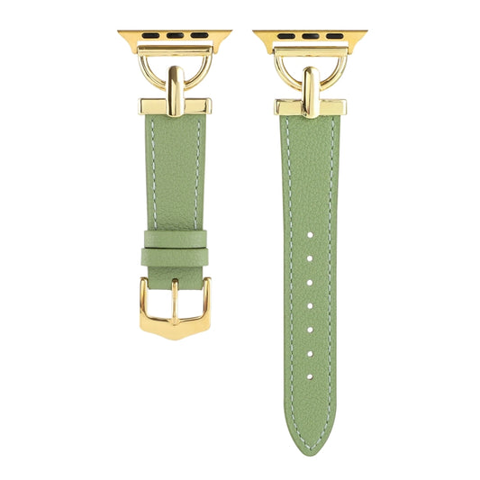 For Apple Watch Ultra 49mm&Watch Ultra 2 49mm / Series 9&8&7 45mm / SE 3&SE 2&6&SE&5&4 44mm / 3&2&1 42mm D-Buckle Plain Genuine Leather Watch Band(Green) by buy2fix