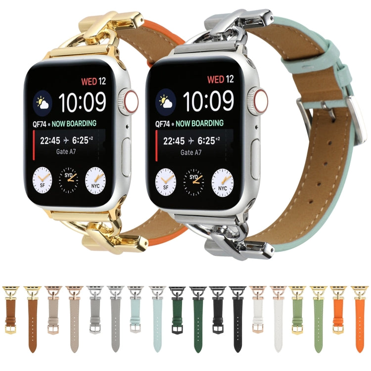 For Apple Watch Ultra 49mm&Watch Ultra 2 49mm / Series 9&8&7 45mm / SE 3&SE 2&6&SE&5&4 44mm / 3&2&1 42mm D-Buckle Plain Genuine Leather Watch Band(Green) by buy2fix